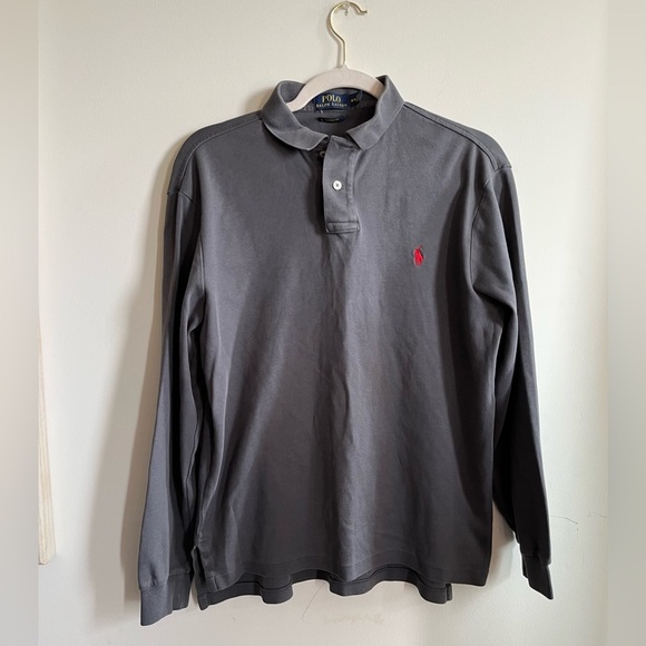Polo Ralph Lauren Gray Men’s Polo Long-sleeved shirt custom fit size medium - Picture 1 of 8